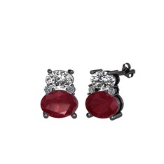 Thea Küpe - Swarovski, kök yakut ve pırlanta 925 ayar siyah rodyum kaplama gümüş küpe (0.072 karat) #1aroe3z
