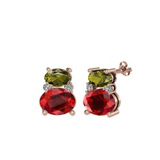 Thea Küpe - Peridot, garnet ve beyaz zirkon 18 ayar rose altın küpe #1b1rvnp