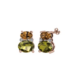 Thea Küpe - Dumanlı kuvars, peridot ve beyaz zirkon 8 ayar rose altın küpe #1b40uyy