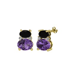 Siyah zirkon, ametist ve swarovski 8 ayar altın küpe