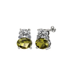 Swarovski, peridot ve pırlanta 8 ayar beyaz altın küpe (0.072 karat)