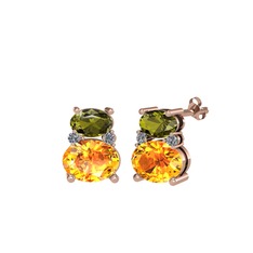 Peridot, sitrin ve pırlanta 18 ayar rose altın küpe (0.072 karat)