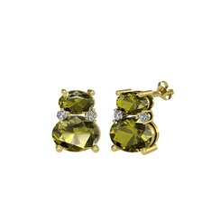 Peridot ve beyaz zirkon 18 ayar altın küpe