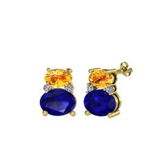Sitrin, lab safir ve swarovski 8 ayar altın küpe