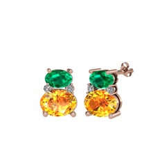 Thea Küpe - Yeşil kuvars, sitrin ve swarovski 14 ayar rose altın küpe #1cbb9ik