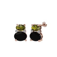 Peridot, siyah zirkon ve beyaz zirkon 8 ayar rose altın küpe
