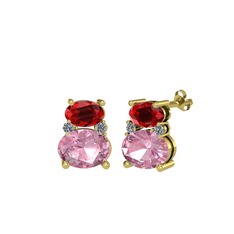 Garnet, pembe kuvars ve pırlanta 8 ayar altın küpe (0.072 karat)