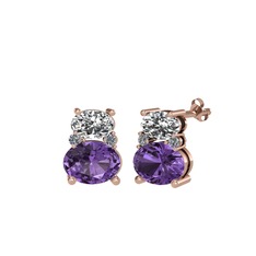 Thea Küpe - Swarovski, ametist ve pırlanta 8 ayar rose altın küpe (0.072 karat) #1dpdlkv