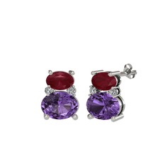 Kök yakut, ametist ve swarovski 18 ayar beyaz altın küpe
