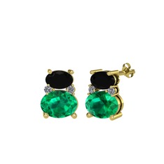 Thea Küpe - Siyah zirkon, yeşil kuvars ve pırlanta 8 ayar altın küpe (0.072 karat) #1dvy7n1