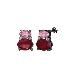 Thea Küpe - Pembe kuvars, kök yakut ve beyaz zirkon 925 ayar siyah rodyum kaplama gümüş küpe #1dxdv3d