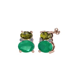 Thea Küpe - Peridot, kök zümrüt ve pırlanta 8 ayar rose altın küpe (0.072 karat) #1eh24bo