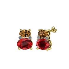 Dumanlı kuvars, garnet ve pırlanta 14 ayar altın küpe (0.072 karat)