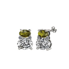 Thea Küpe - Peridot, swarovski ve pırlanta 14 ayar beyaz altın küpe (0.072 karat) #1f3og61