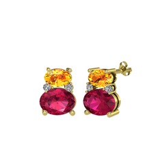 Thea Küpe - Sitrin, rodolit garnet ve swarovski 14 ayar altın küpe #1f8qnct