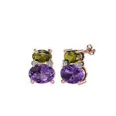 Thea Küpe - Peridot, ametist ve swarovski 8 ayar rose altın küpe #1fuc8nr