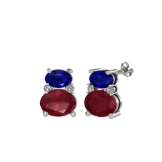 Lab safir, kök yakut ve swarovski 925 ayar gümüş küpe
