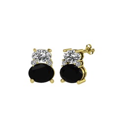 Thea Küpe - Swarovski, siyah zirkon ve beyaz zirkon 18 ayar altın küpe #1gcmozs