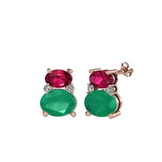 Thea Küpe - Rodolit garnet, kök zümrüt ve beyaz zirkon 14 ayar rose altın küpe #1gq1ox1