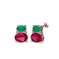 Kök zümrüt, rodolit garnet ve swarovski 925 ayar rose altın kaplama gümüş küpe