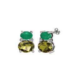 Thea Küpe - Kök zümrüt, peridot ve beyaz zirkon 925 ayar gümüş küpe #1h64wk0