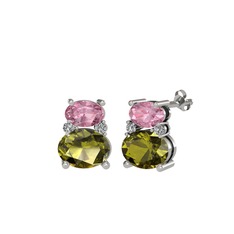 Thea Küpe - Pembe kuvars, peridot ve beyaz zirkon 925 ayar gümüş küpe #1hf1uax