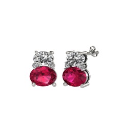 Beyaz zirkon, rodolit garnet ve swarovski 8 ayar beyaz altın küpe