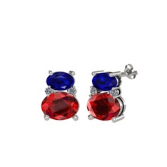 Lab safir, garnet ve pırlanta 8 ayar beyaz altın küpe (0.072 karat)