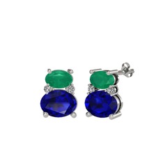 Kök zümrüt, lab safir ve swarovski 925 ayar gümüş küpe