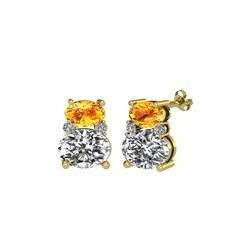 Sitrin, beyaz zirkon ve swarovski 925 ayar altın kaplama gümüş küpe