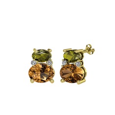 Thea Küpe - Peridot, dumanlı kuvars ve swarovski 18 ayar altın küpe #1j4dsp