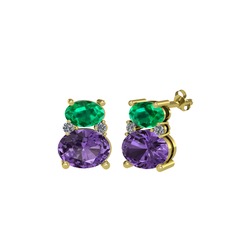 Thea Küpe - Yeşil kuvars, ametist ve pırlanta 18 ayar altın küpe (0.072 karat) #1j6uue9