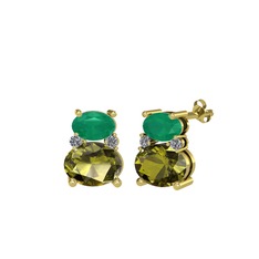 Thea Küpe - Kök zümrüt, peridot ve pırlanta 18 ayar altın küpe (0.072 karat) #1j6x1fy