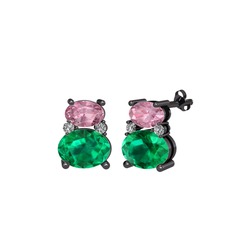 Thea Küpe - Pembe kuvars, yeşil kuvars ve swarovski 925 ayar siyah rodyum kaplama gümüş küpe #1j8sjus