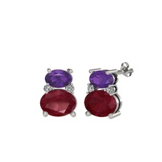 Thea Küpe - Ametist, kök yakut ve beyaz zirkon 14 ayar beyaz altın küpe #1ja926m