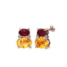 Kök yakut, sitrin ve swarovski 925 ayar rose altın kaplama gümüş küpe