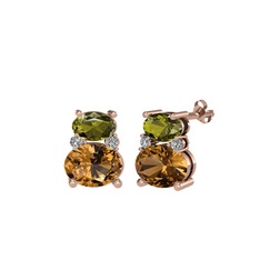 Thea Küpe - Peridot, dumanlı kuvars ve swarovski 8 ayar rose altın küpe #1jfnb5b
