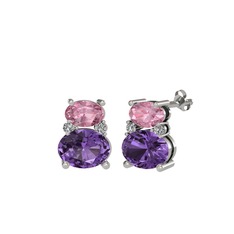 Thea Küpe - Pembe kuvars, ametist ve swarovski 8 ayar beyaz altın küpe #1kjgerw
