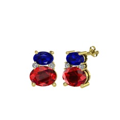 Lab safir, garnet ve beyaz zirkon 18 ayar altın küpe
