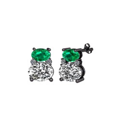 Thea Küpe - Yeşil kuvars, swarovski ve pırlanta 925 ayar siyah rodyum kaplama gümüş küpe (0.072 karat) #1kuiou6