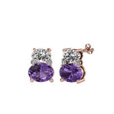 Swarovski, ametist ve beyaz zirkon 18 ayar rose altın küpe