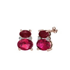 Kök yakut, rodolit garnet ve beyaz zirkon 8 ayar rose altın küpe