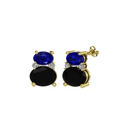 Thea Küpe - Lab safir, siyah zirkon ve swarovski 925 ayar altın kaplama gümüş küpe #1m19n60