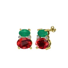 Thea Küpe - Kök zümrüt, garnet ve swarovski 925 ayar altın kaplama gümüş küpe #1m535wu