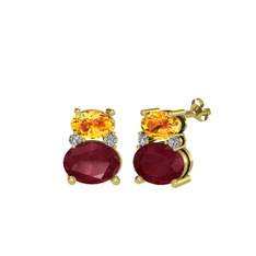 Thea Küpe - Sitrin, kök yakut ve swarovski 14 ayar altın küpe #1mr4g18