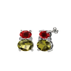 Garnet, peridot ve beyaz zirkon 8 ayar beyaz altın küpe
