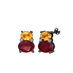 Thea Küpe - Sitrin, kök yakut ve swarovski 925 ayar siyah rodyum kaplama gümüş küpe #1n0dohh