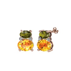 Peridot, sitrin ve beyaz zirkon 925 ayar rose altın kaplama gümüş küpe