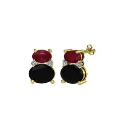 Thea Küpe - Kök yakut, siyah zirkon ve swarovski 8 ayar altın küpe #1o4eq8m