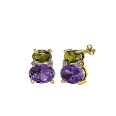 Thea Küpe - Peridot, ametist ve pırlanta 925 ayar altın kaplama gümüş küpe (0.072 karat) #1o4j8u0